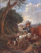 unknow artist A Young herder with cattle and goats in a landscape USA oil painting artist